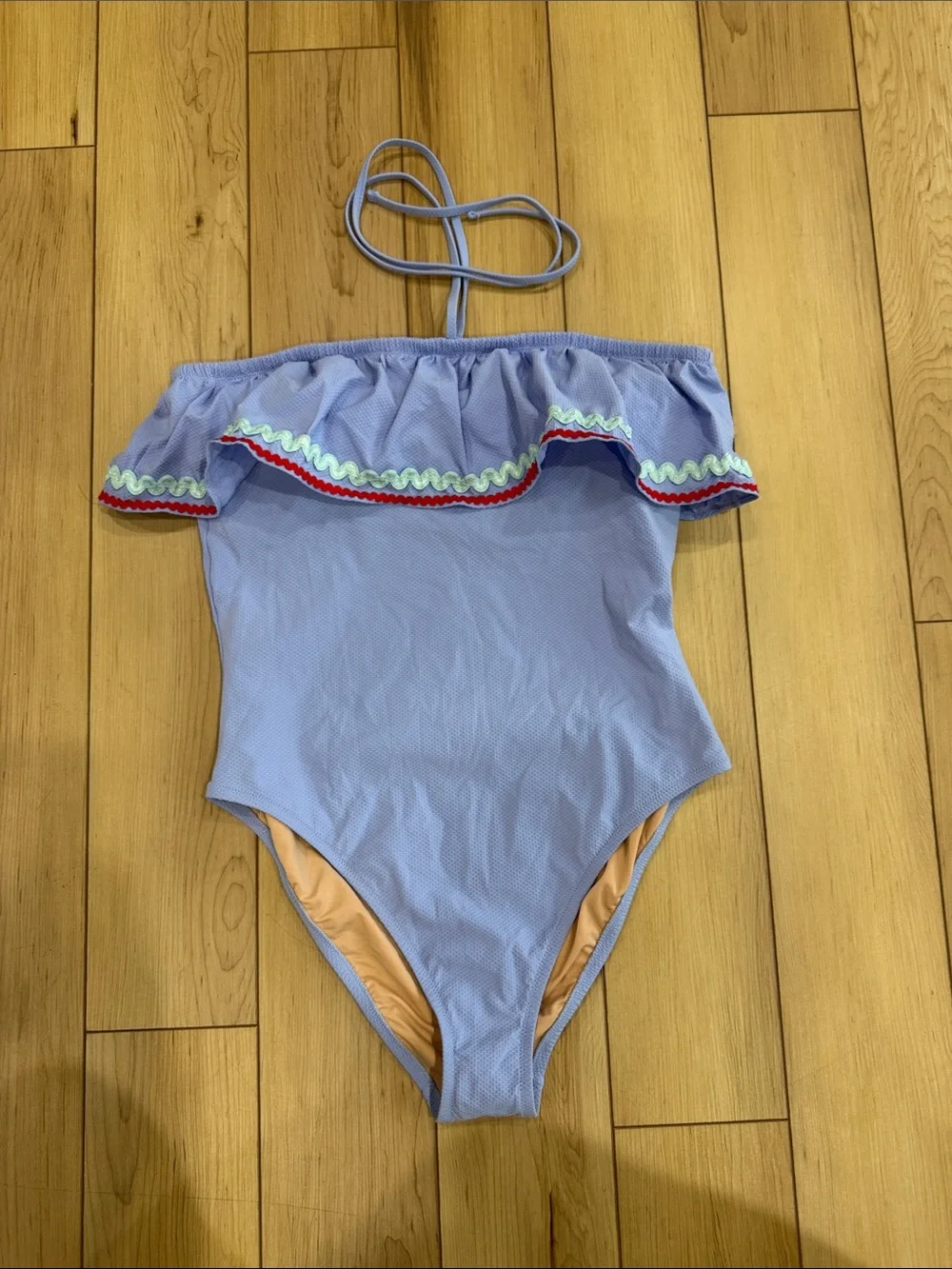 J. Crew Light Blue One-Piece Swimsuit with Ruffle Trim